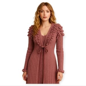 Y2K Lavender Long Bobble Knit Cardigan Ribbon Tie Fairycore Soft Girl XS